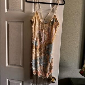 Oleg Cassini Gold and Silver Sequin Mini Dress